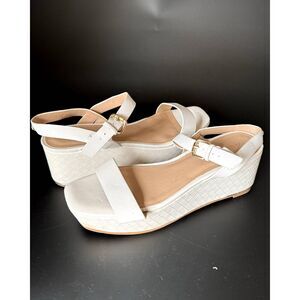 ALDO OPEN-TOE ADJUSTABLE WEDGE ESPADRILLE WHITE SANDALS WOMEN'S US Sz 9